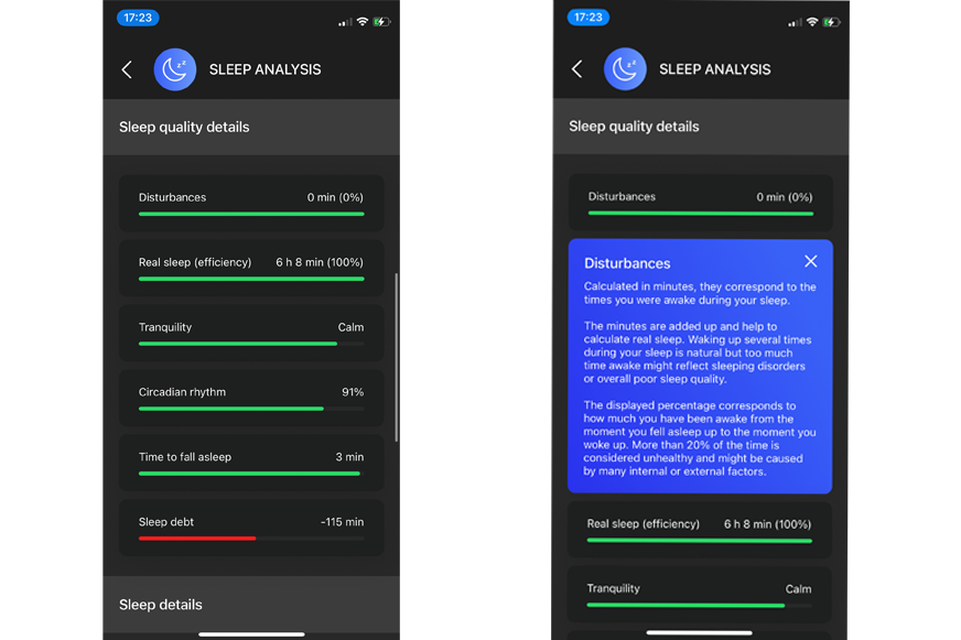 Man sieht die Schlafanalyse des Circular Rings.